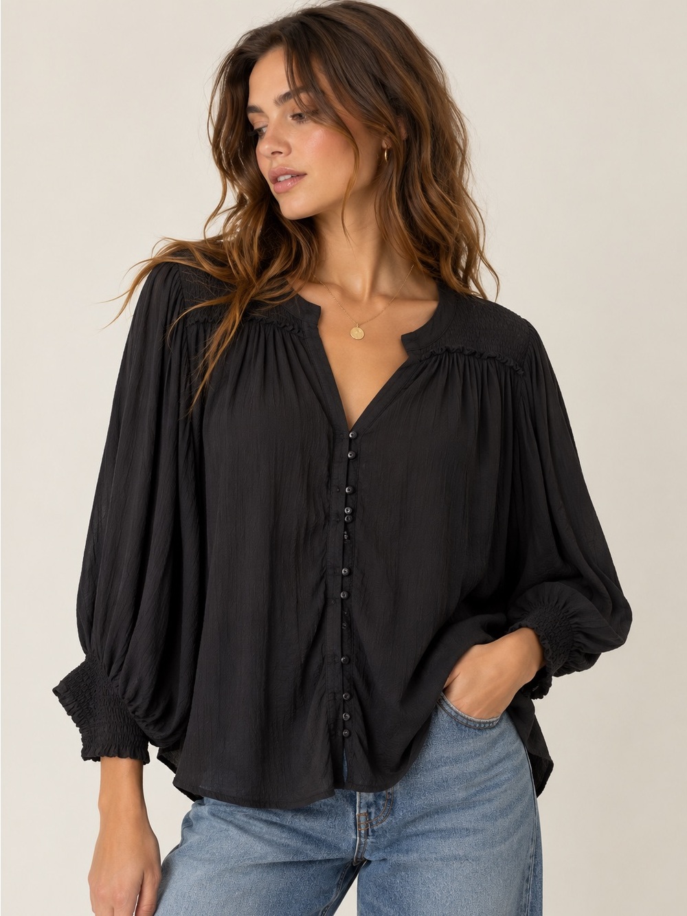 Anthropologie Cacee Black Jacquard Button Down Blouse Medium
